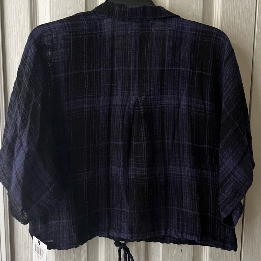NEW Bella Dahl Flowy Tie Waist Blouse in Admiral Blue Plaid - Picture 7 of 7